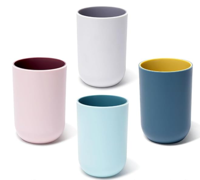 SITAKE 4 Stück Zahnputzbecher Set, Kunststoff Kinder Zahnbecher, Stabiler Plastik Mundwasser Becherür das Badezimmer, Tragbarer Reise Mundbecher, Camping