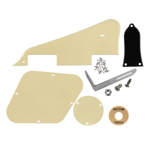 FLEOR 1Ply Cream Pickguard Back Plate Screws Set & Toggle Switch Plate(Cream) & Bracket Fit LP Style Guitar Pickguard Replacement