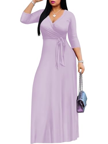 Image of Plus Size Maxi Dress for Women V Neck 3 /4 Sleeve Wrap Dress