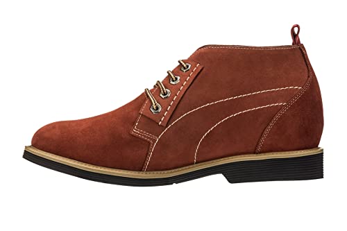 CALTO Men's Invisible Height Increasing Elevator Shoes - Burgundy Suede Leather Chukka Lace-up Ankle Boots - 3.2 Inches Taller - K9911 - Size 9 D(M) US3