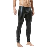 WINTOFW Men's Faux Leather Skinny Leggings Slim Fit Pants Tight Long Trousers Black
