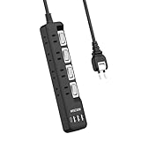 Mscienエムサイン 電源タップ usb付き 8個AC口 1個usbc 3個usba 延長コード 3m 雷ガード 蛸足 コンセント分岐 oaタップ スイッチ付き 壁掛け たこあし テーブル マルチタップ スイングプラグ ブラック (3M)