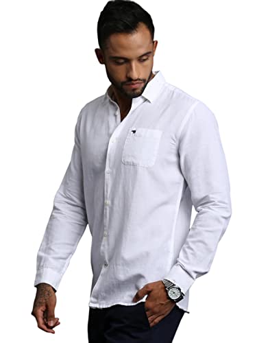 Image of THE BEAR HOUSE Men's Tbh Cotton-Linen Summer Shirt |White |L |TBH-Compass-WH-L |