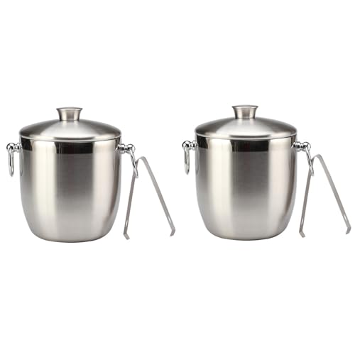 Hklshyd 2X Cubo de Hielo de Acero Inoxidable con Pinzas de Litro de Doble Pared Aislado con Pinzas Y Recipiente de Hielo con Tapa (3L)