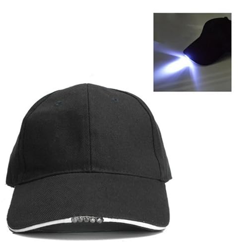 Gorra de béisbol, gorra de béisbol LED manos libres, gorra iluminada para exteriores, gorra de luz LED ajustable, gorra de béisbol alimentada por batería con 5 luces LED para hombres y mujeres, Negro,