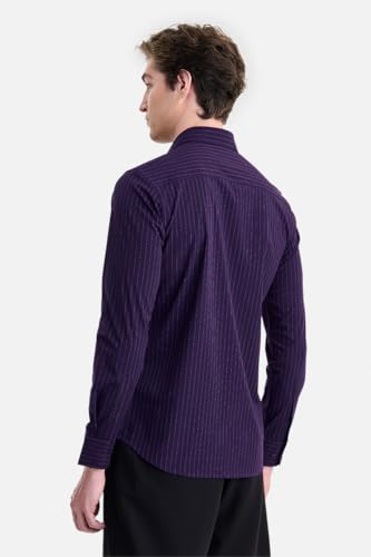 Image of SNITCH Luxe Men Formal Shirt | Slim Fit Full Sleeve Spread Collar Pinstripe Design | Breathable Viscose Blend & Stretch Fabric for Office Wear & Business Meetings