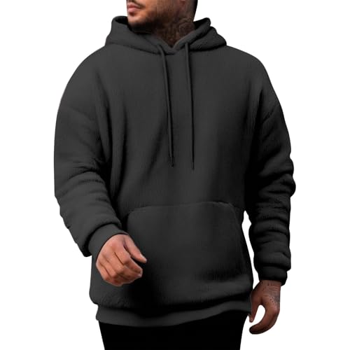 Men's Sweatshirts Heavyweight Plush Double-Sided Fleece Casual Hoodies Winter Thick Warm Solid Hooded Sweatshirt