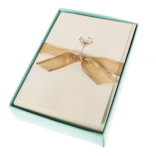 Image of Graphique Pink Martini Cards, Pack of 10 Cards with Envelopes, All Occasion Greetings, Blank Inside, Gold Foil Embossing, La Petite Press Collection Boxed Set, 3.25 inch x 4.75 inch