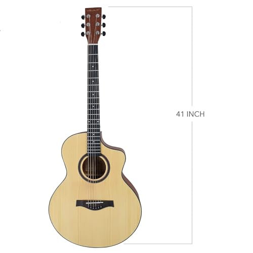 Image of Vault EA40-CE 41 inch Premium Solid Spruce-Top Cutaway Electro Acoustic Guitar with Bajaao Gig-Bag, Polishing Cloth & E-Book