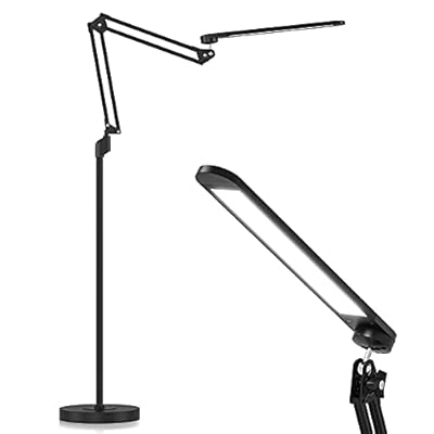 VEYFIY Floor Lamp for Living Room with 5 Color Temperatures, Stepless Dimming, Standing lamp with 360° Degree Swing Arms, 12W LED Modern Lamps for Bedroom, Office, Work (Black)