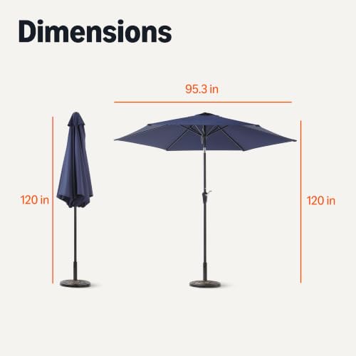 Image of Amazon Basics 95.3 inch Outdoor Patio Umbrella with Crank Lift and Push Button Tilt, Steel Pole, Steel Ribs, Navy