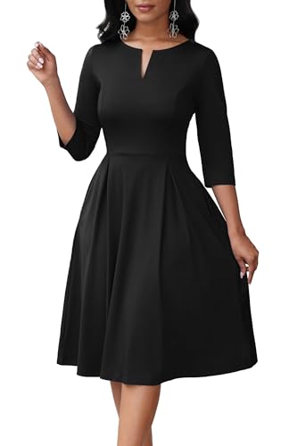 Nmoder - Nmoder A-Line Semi Formal Fit and Flare Midi Dress with Pocket - Black, Size L - Best Deal on Amazon