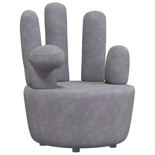 Makastle Chaise en Forme de Main avec Finition Velours, Fauteuil de Relaxation avec Dossier et Cadre en Bois pour Bureau Salon, Gris 73,5 x 73,5 x 95 cm Velours