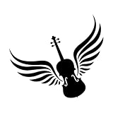 Fein geschnitzte Aufkleber Winged Violin Musikinstrumentengeschäft 34x38.3cm Klebstofffrei entfernbar Schwarz