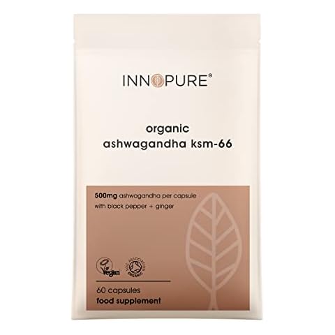 INNOPURE Organic Ashwagandha KSM 66® 5% Withanolides with Organic Ginger & Black Pepper (NO Fillers or Binders) Soil Association Certified, 2 Month Supply (60 Capsules) Cover