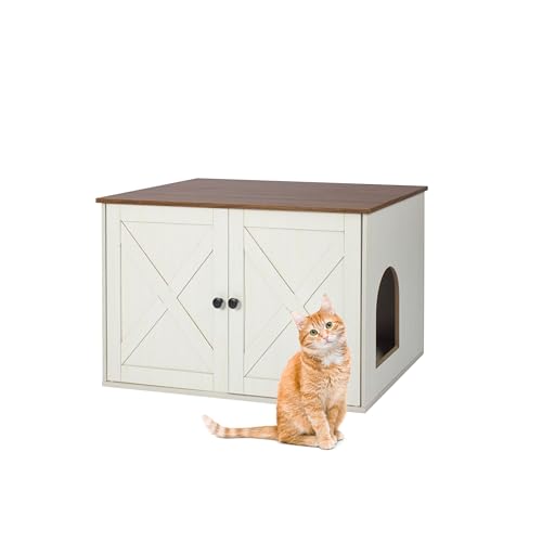 Relaxdays Katzenschrank für Katzentoilette, Separate Trennwand, Eingang, Katzenklo verstecken, HBT: 50x80x53 cm, beige
