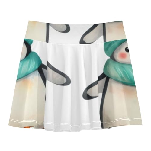 Cute Penguins Teal Winter White Girls Skorts Athletic Shorts Kids Tennis Skirts Floral Pleated Skort 3t