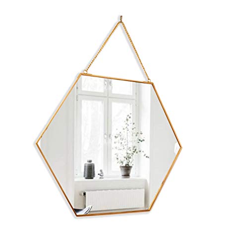 BEACH'D 16' Large Hexagon Gold Brass Wall Mirror with...