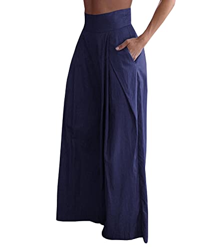 SOMTHRON Women's Casual High Waist Wide Leg Long Palazzo Pants Flared Flowy Loose Fit Work Office Trousers2