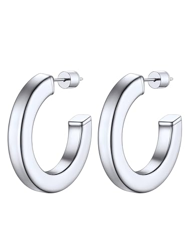 Image of Stainless Steel Chunky Hoop Earrings For Women, Minimalist and Chic, Black /Gold Plated, Round Hoops Earrings Hypoallergenic, Size: 30mm /40mm /60mm /80mm, Come with Box