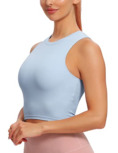 Natural Feelings Sports Bras For Women Removable Padded Yoga Tank Tops Sleeveless Fitness Workout Running Crop Tops Baby Blue #TOP2