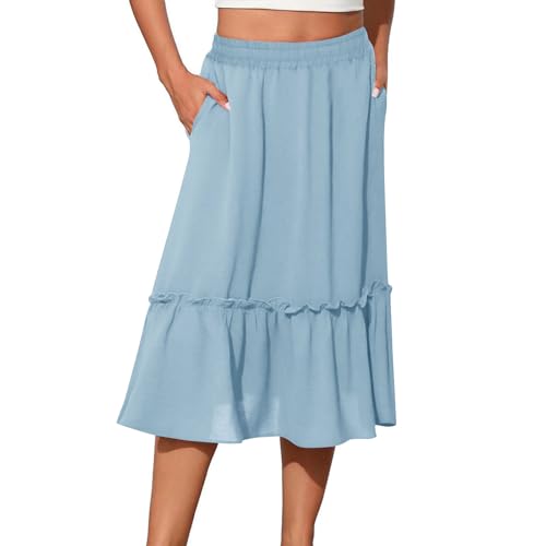 TANGNADE Women Skirts Midi Length Elastic Waist Trendy Summer Flowy Swing Ruffle A-line Tiered Office Wear Skirt Dress2