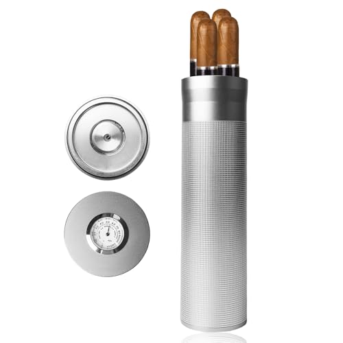 BORDEAG Étui à Cigares Portable en Alliage D'aluminium - Cave De Voyage avec Hygromètre - Argent