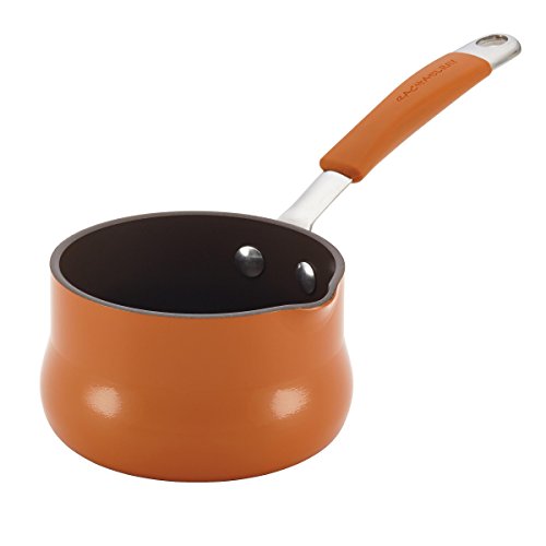 Rachael Ray Cucina Nonstick Butter Warmer, Hard Porcelain Enamel Aluminum, 0.75-Quart, Pumpkin Orange