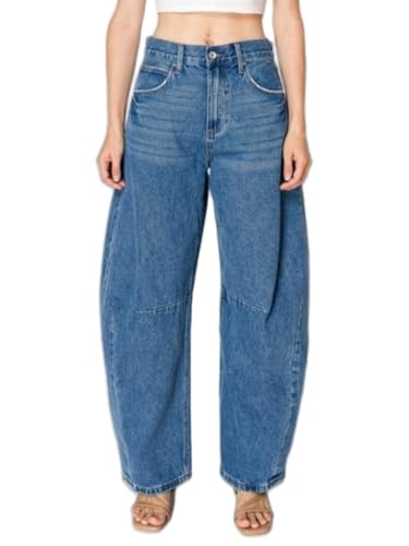 ONESO Womens Barrel Jeans Comfy Mid Rise Barrel Baggy Jeans Y2K Boyfriend Loose Balloons Jean Plus Size Relax Fit