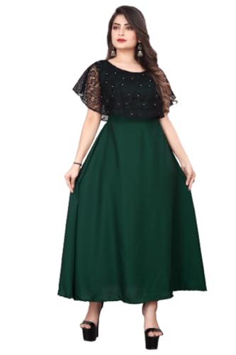Image of Women's Poly Crepe Round Neck Plain Gown Dress