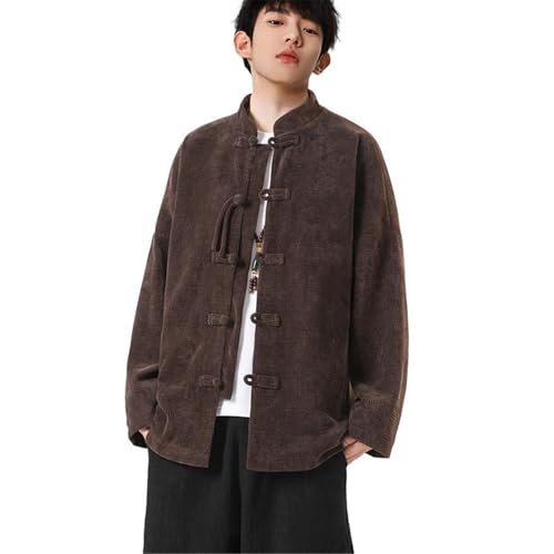 Men's Coat Corduroy Spring Autumn Tang Suit Chinese Style Frog Button Striped Jacket for men