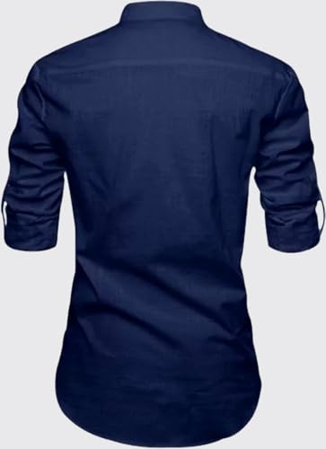 Image of DEELMO Men's Full Sleeve Short Kurta Shirt with a Trendy Mandarin Collar Crafted from a Premium Cotton Blend for Comfort Ideal for Casual and Semi-Formal Occasions