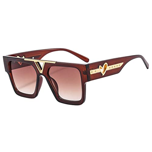 Lunettes de soleil carrées rétro femmes et hommes avec verres de protection UV400 nuance thé