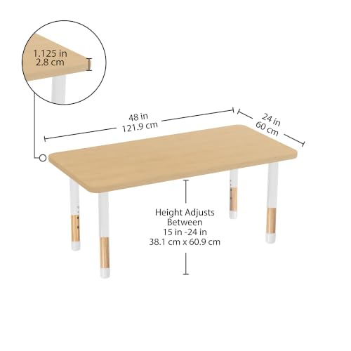 Image of 24 inch x 48 inch Rectangle Kids Classroom Table with Adjustable Chunky Wood Legs