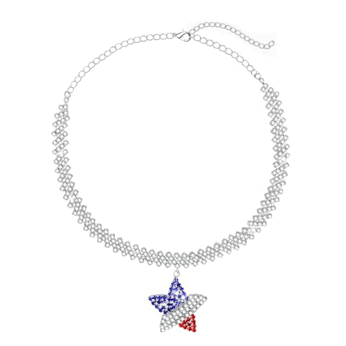 Artlunar 4th of July Necklaces Independence Day Necklace for Women - American Flag Rhinestone Choker Red White Blue Patriotic Jewelry Gift (Pentagram)