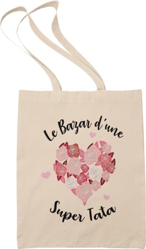 Paroles d'amour Tote Bag Femme - Cadeau Tata Le Bazar d'une Super Tata - Sac Tissu - Sac en Toile...