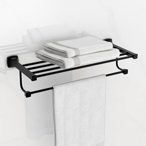 Image of Plantex Space Aluminum Towel Rack for Bathroom /Towel Stand /Hanger /Bathroom Accessories(24 Inch-Black)