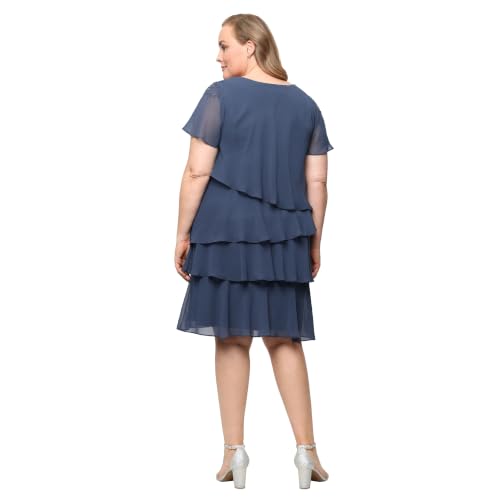 Image of S.L. Fashions Women's V-Neck Chiffon Cocktail Dress with Beaded Shoulders and Asymmetrical Tiers (Petite and Regular Sizes)