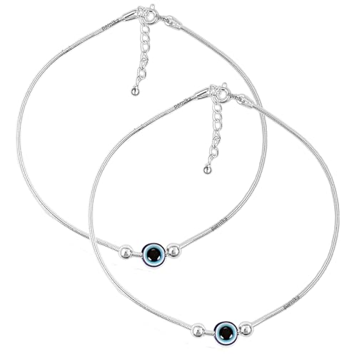 Image of Parnika 925 Pure 92.5 Sterling Silver Anklet Pair for Women | Adjustable Silver Payal | Hallmarked Real Silver Jewellery