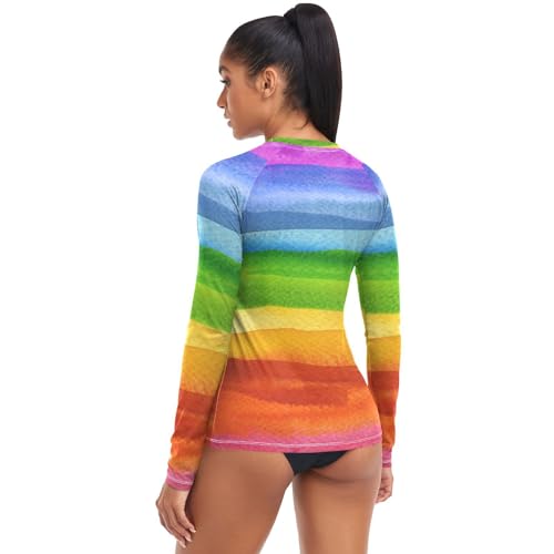 Aflyko Women Rash Guard Shirts Rainbow Watercolor UV Sun Protection UPF 50+ XS-XL2