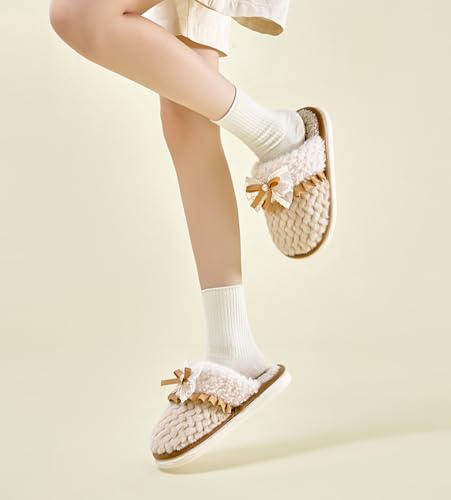 Slippers for Women Comfortable Warm House Slippers with Anti-Skid Rubber Sole Bow Stylish Slip on Indoor and Outdoor Shoes2