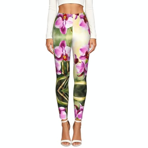 Leggings de compresión de mujer con estampado de orquídeas mallas suaves para deporte 2