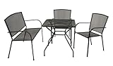 DEGAMO Gartengarnitur Classic 4-teilig, bestehend aus 2X Stapelsessel, 1x Bank für 2 Personen und 1x Tisch 70x70cm quadratisch, Streckmetall anthrazit beschichtet