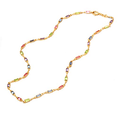 Barzel 18K Gold Plated 18 Inch Gold and Multi Color Crystal Baguette Necklace