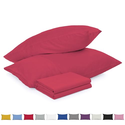 Pillow Cases 2 Pack Red - 100% Brushed Microfibre UK-Standard Size 50x75cm Envelope Closure Pillowcases - OEKO-TEX Certified Wrinkle & Fade Resistant Pillow Covers (Pack of 2 Red)