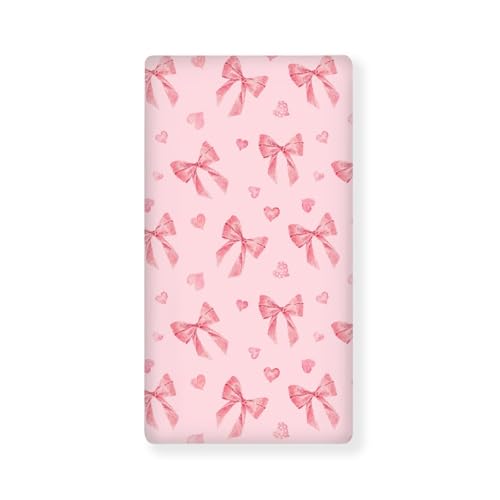 Image of Streeyiu Pink Bow Baby Crib Sheets for Boys Girls Cute Breathable Soft Mini Fitted Crib Sheet for Standard Toddler Mattress 52x28x8 in