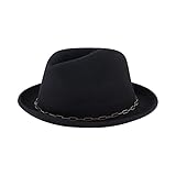 Christian Siriano New York Fedora Hat, Wool Felt Wide Brim Fedora Fashion Hat with Paper Clip Chain Band, Black, One Size