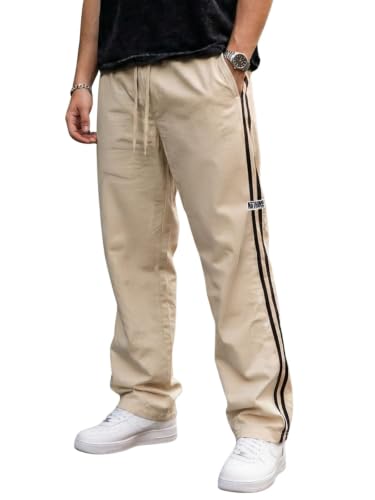 Image of Veirdo Cotton Terry Side Striped Oversized Loose Fit Knitted Cargo for Men (Colors: Beige & Olive)