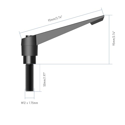 Image of 2PCS Clamping Lever Handles, M12 x 50mm Male Thread, Adjustable Quick Release Locking Rotating Screw Bolt Stud Knobs Apply for Lathe Machinery, Black