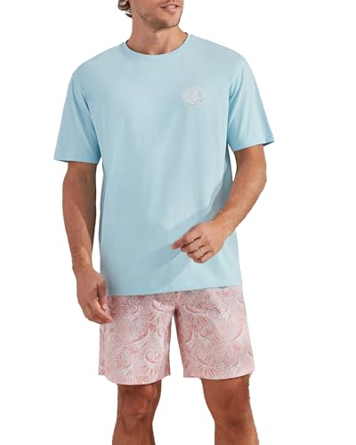 CARIBBEAN JOE Men's Sleep Set, Marlin Logo Shorts and Coral Crew Neck T-Shirt Pajamas, Lightweight Novelty Pjs